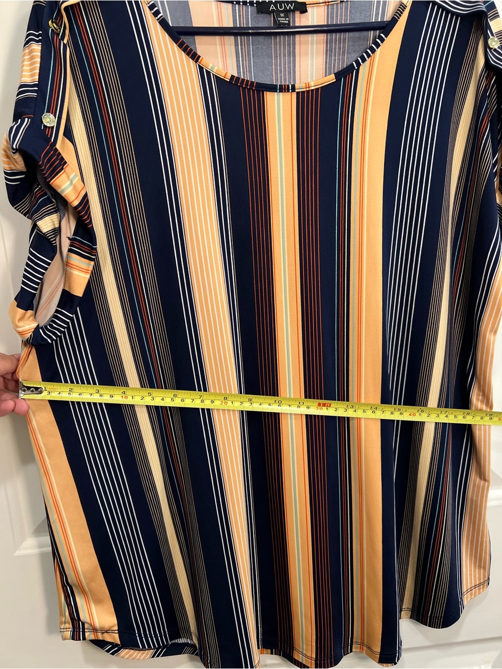 AUW Navy and Peach Striped Women's Top - Picture 5 of 7